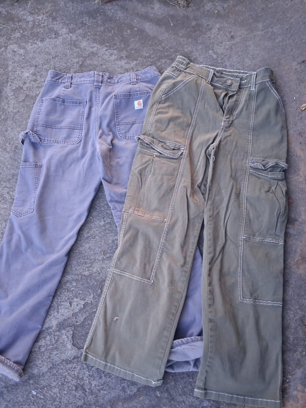 VTG Carhartt Women's Flannel Lined Cargo Pants Gray size 6 + Size 5 Green Cargo